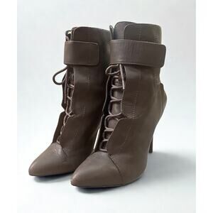 Vero Cuoio Italian Leather Lace-Up Stiletto Ankle Boots, Gray/Taupe, 6.5